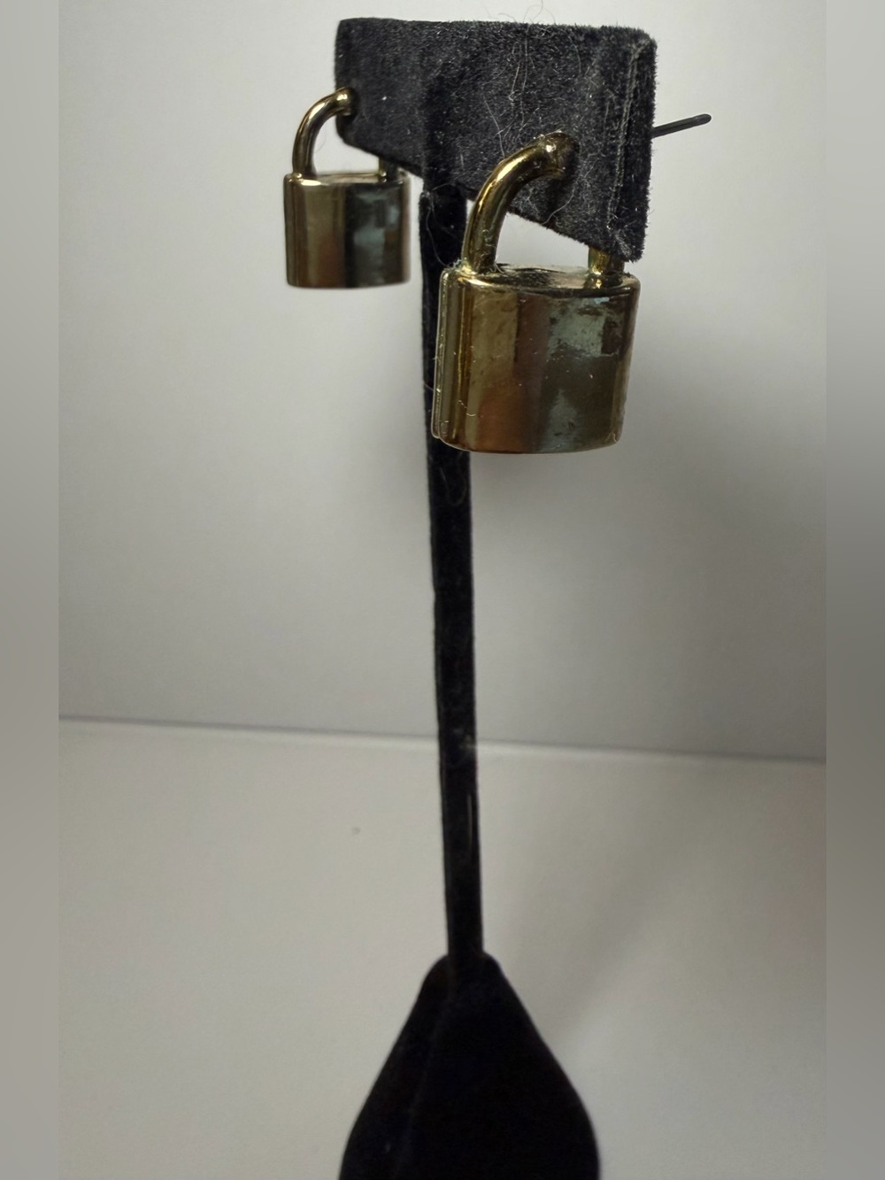 Gold Tone Padlock Dangle Earrings